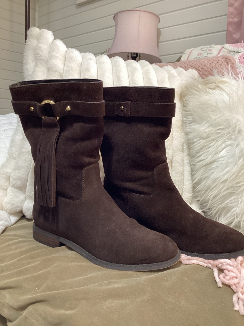 Michael Kors Rhea Women's Dark Brown Suede Tassel Ankle Boots